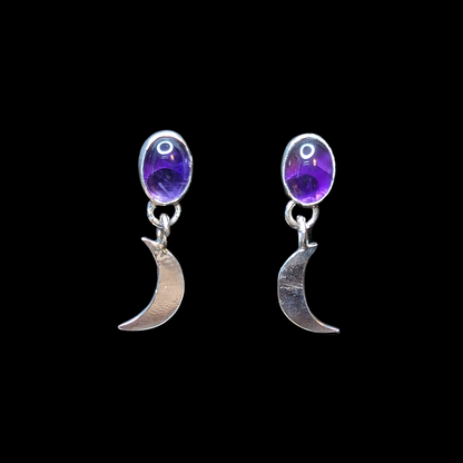 Moonlit Amethyst Stud Earrings - Sterling Silver