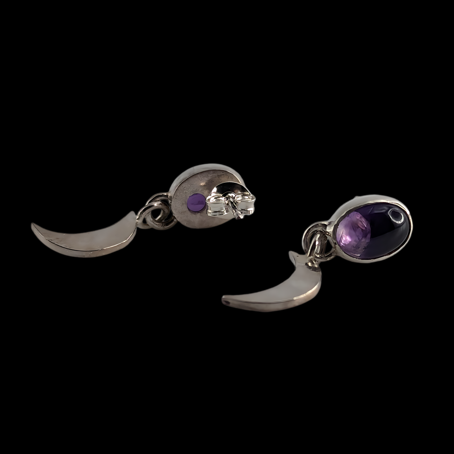 Moonlit Amethyst Stud Earrings - Sterling Silver