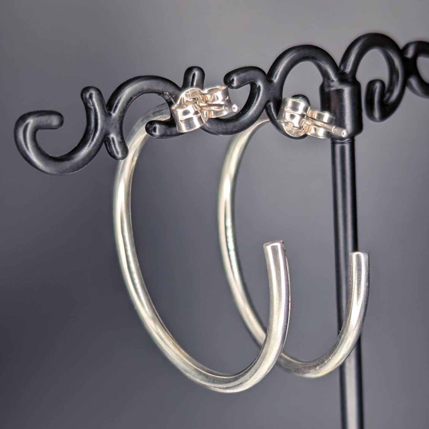 Round Wire Hoops Large Earrings - Sterling Silver