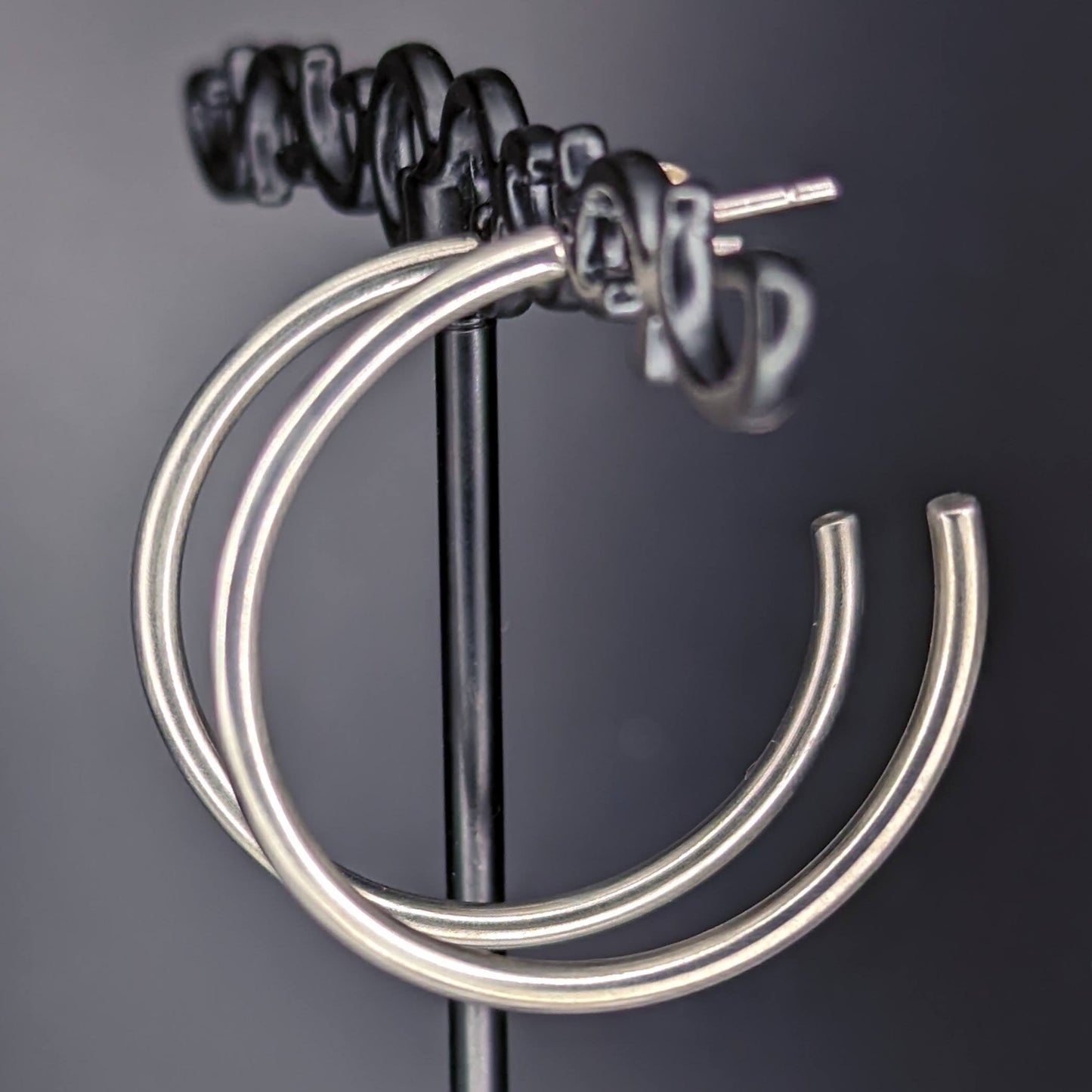 Round Wire Hoops Large Earrings - Sterling Silver