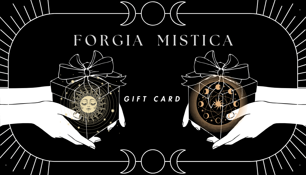 Forgia Mistica Gift Card with two hands in a black background and white moons