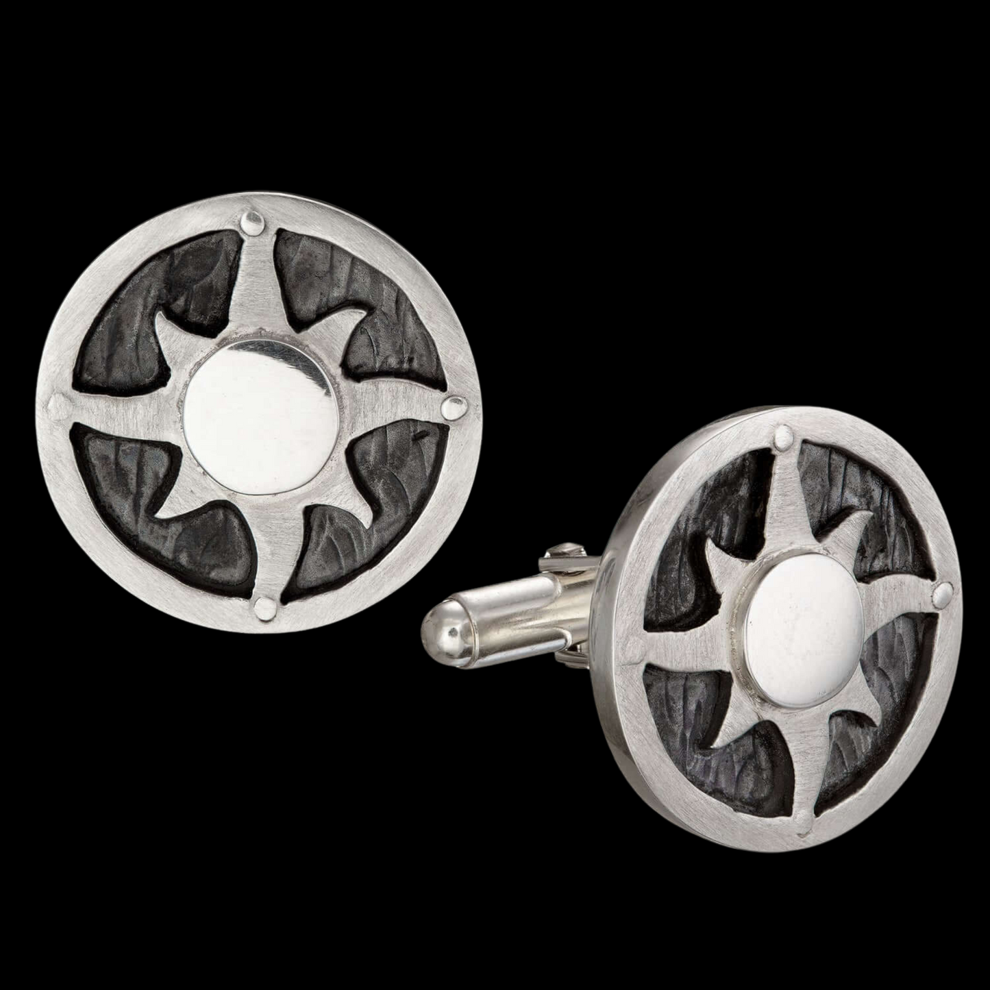 Sunwheel Shield Cufflinks - Sterling Silver