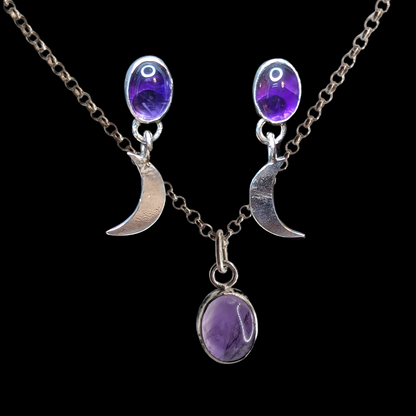 Moonlit Amethyst Set (Earrings+Necklace) - Sterling Silver